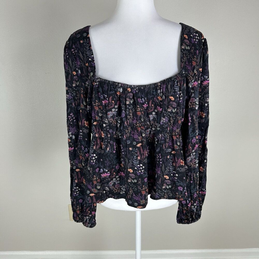 Disturbia 12 L Forrest Grunge Goth Top Blouse Dark Floral Long Sleeve Peplum